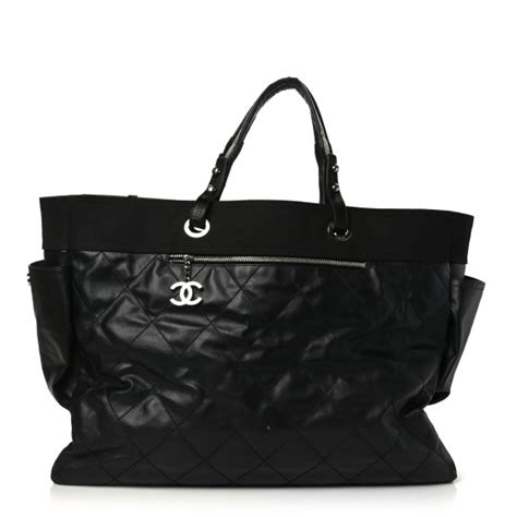 CHANEL Coated Canvas Stitched XL Paris Biarritz Tote